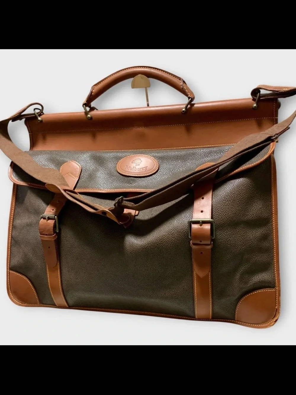 Mulberry Olive Canvas Briefcase with Tan Leather Trim